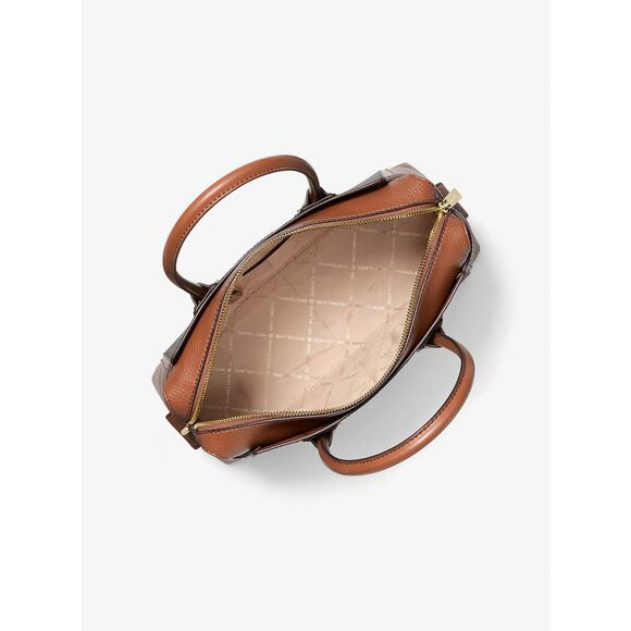 Michael Kors Mercer Medium Signature Logo and Leather Belted Satchel Bag - Picture 3 of 8